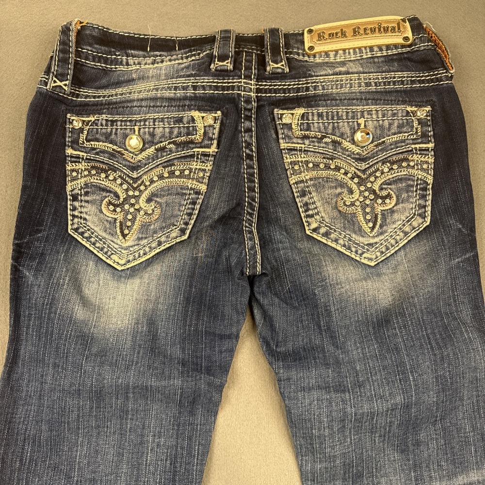 Rock Revival BELISS BOOT jeans womens 26/31 RHINESTONES THICK STITCH WHISKERING